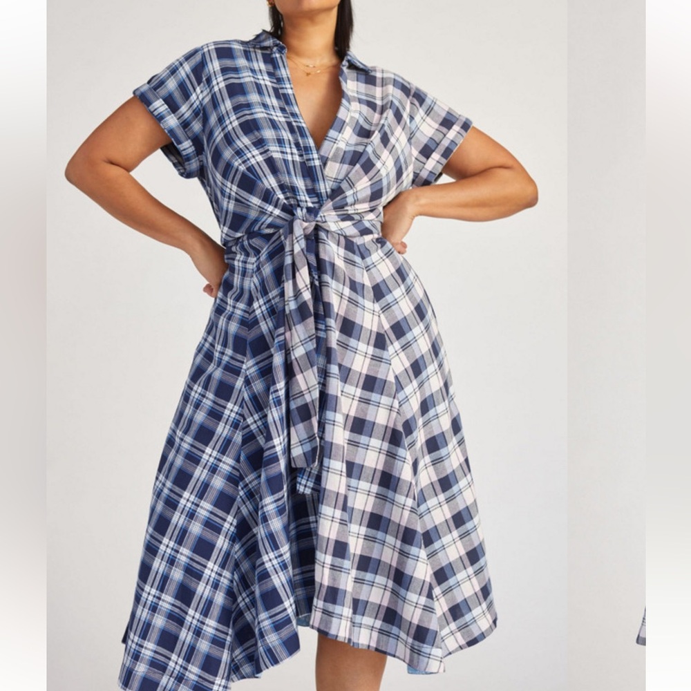 Anthropologie pilcro Blue Plaid Tie-Front Shirt Dress size Sp Used